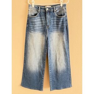 Risen Jeans Womens High Rise Wide Leg Cropped Denim Jeans Medium Wash